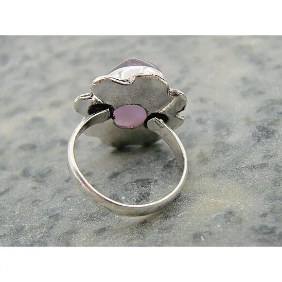 Amethyst Natural Stone Ring Sterling Silver Plated Birthstone Floral Frame 7.5 - Picture 4 of 10